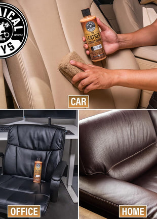 Chemical Guys Leather Cleaner and Conditioner Kit - Car Cleaner and Conditioner, Safely Cleans & Conditions Leather Car Interiors, Furniture, Shoes, Boots, Bags, Apparel & More, 2 Bottles (16 oz Each)
