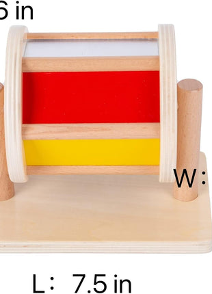 Adena Montessori Medium Spinning Drum, 6-12m | 6 color panels incl. mirror, rattles when spun. Wooden bars for easy grip. Boosts tummy time, motor & tracking. Gift.