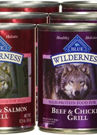 Blue Buffalo Wilderness High Protein Beef and Chicken & Salmon and Chicken Wet Dog Food Variety Pack for Adult Dogs,Grain-Free,12.5 oz Cans,(Pack of 12)