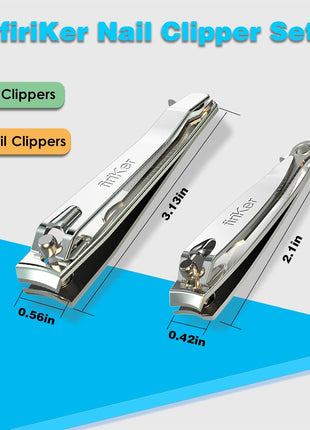 firiKer Nail Clipper Set,Premium Stainless Steel Fingernail and Toenail Clipper Cutters with Nail File, Sharp Effortless Nail Clippers Set for Men & Women(Silver)