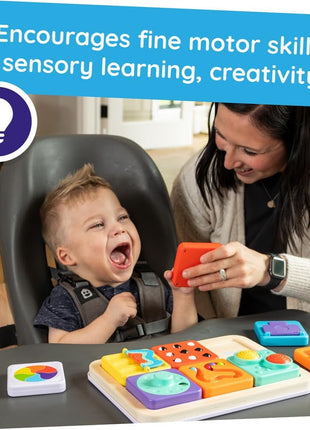 Fat Brain Toys PlayTab Essentials, Modular Sensory Activity Board, Busy Board for Toddlers and Babies Ages 12 Months+ | Busy board with swappable sensory tiles. Fine motor skills, sensory learning, cause-and-effect. Babies, toddlers, 12 months+.