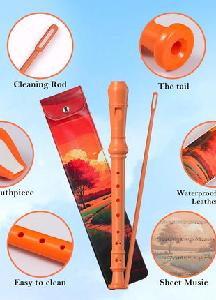 SDREAM Soprano Recorder Instrument for Kids and Adults - Beginner 8 Hole German Fingering Recorder Flute With Cleaning Rod, Packing Bag and Sheet Music (Orange)