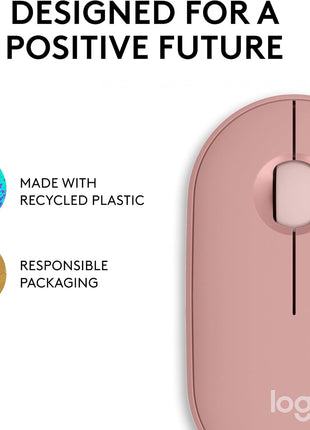 Logitech Pebble Mouse 2 M350s Slim Bluetooth Wireless Mouse, Portable, Lightweight, Customizable Button, Quiet Clicks, Easy-Switch for Windows, macOS, iPadOS, Android, Chrome OS - Tonal Rose