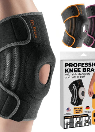 DR. BRACE ELITE Knee Brace with Side Stabilizers & Patella Gel Pads for Maximum Knee Pain Support and fast recovery for men and women-Please Check How To Size Video (Mercury, Large)