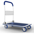Heavy Duty Foldable Push Cart Dolly | 330 lbs. Capacity | Upgraded Collapsible Hand Truck Platform with Swivel Wheels | Flat Bed Moving Wagon | Space Saving Push Handle (Blue)