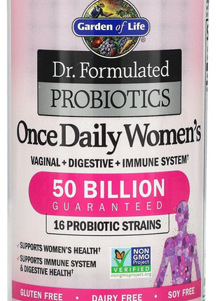 Garden of Life Once Daily Dr. Formulated Probiotics for Women 50 Billion CFU 16 Probiotic Strains with Organic Prebiotics for Digestive, Vaginal & Immune Health, Dairy Free, Shelf Stable 30 Capsules
