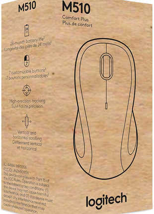 Logitech M510 Full Size Ambidextrous 2.4 GHz Wireless Mouse | 2.4 GHz USB-A Nano Receiver, tilt-to-scroll function, 2-year battery life, Windows Mac Linux compatible, certified for Chrome