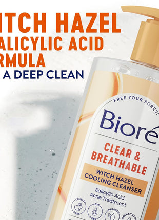 Biore Clear & Breathable Cooling Cleanser With Witch Hazel, 6.77 Fl Oz | Salicylic Acid Treatment, For Oily Skin, Gently Exfoliates, Helps Clear Breakouts, Cooling Sensation