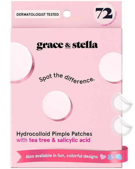 grace & stella Award Winning Pore Strip - Pimple Patches for Face | Hydrocolloid Acne Patches for Shrinking Zits, Whiteheads - Spot Stickers - Dermatologist-Tested, Vegan (Invisible, 72 Count)