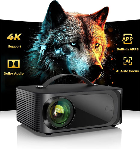 [Official Licensed APPs/2500 ANSI] Outdoor-Projector-4K with Wifi6 and Bluetooth, Smart TV OS & DoIby Audio, Portable Projector with YouTube/PrimeVideo, ONOAYO 1080P Proyector with 300 ''Display