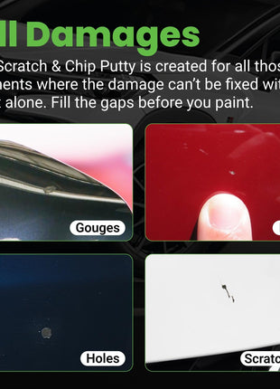TouchUpDirect Scratch & Chip Putty - Ready-Mixed 5g Automotive Body Filler Kit for Deep Scratches & Gouges, Complete Chip Repair Kit with Spreader & Sandpaper - No Mixing Required
