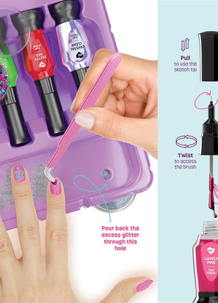 Nail Art Studio for Girls - Birthday Gift - Nail Polish Kit for Kids Ages 7-12 Years Old - Girl Gifts Ideas - Gift Set - Girly Stuff - Polish, Pens, Glitter, Stickers, Gems, Filer - 8 9 10 11 12 Year