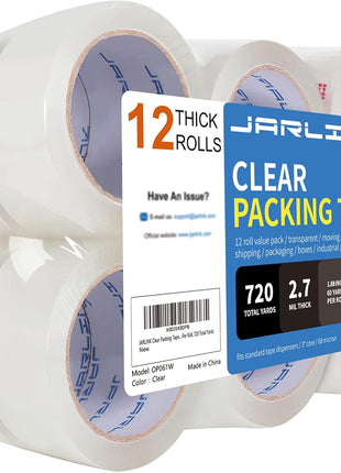 JARLINK Clear Packing Tape (12 Rolls), Heavy Duty Packaging Tape for Shipping Packaging Moving Sealing, 2.7mil Thick, 1.88 inches Wide, 60 Yards Per Roll, 720 Total Yards