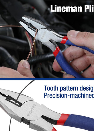 7-piece WORKPRO Pliers Set with Groove Joint, Long Nose, Slip Joint, Linesman, and Diagonal Pliers for DIY & Home Use