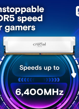 Crucial Pro 32GB DDR5 RAM Kit (2x16GB), CL36 6000MHz, Overclocking Desktop Gaming Memory, Intel XMP 3.0 & AMD Expo Compatible, White - CP2K16G60C36U5W