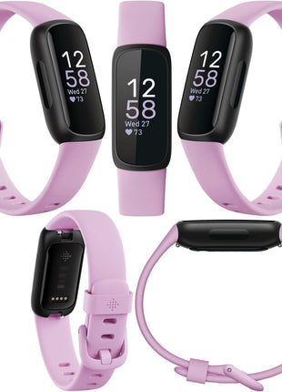 Fitbit Inspire 3 Health & Fitness Activity Tracker (Lilac Bliss) with Workout Intensity, Sleep Tracking, Heart Rate, 2 Bands, 3.3foot Charging Cable, Wall Adapter, Screen Protectors & PremGear Cloth
