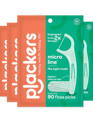 Plackers Micro Line Dental Floss Picks, Fold Out FlipPick, Tuffloss, Easy Storage with Sure Zip Seal, Fresh Mint Flavor, 300 Count