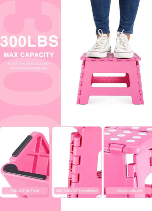Dyforce Kids Step Stool 9 Inch, 300lbs Folding Step Stool for Toddler | Step stool Pink,Anti-slip Heavy Duty Stool with Handle, Lightweight Foldable Foot Stool for Bathroom Kitchen Bedroom Outdoor