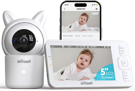 ieGeek Baby Monitor with Camera and Audio, 5inch Large HD Display(No WiFi) & 1080P Camera & Free Smart App(WiFi), Upgraded Night Vision/PTZ/2-Way Audio/Auto Tracking Detection Notification and Alert