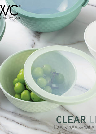COOK WITH COLOR Mixing Bowls with Lids   12 Piece Plastic Nesting Bowls Set includes 6 Prep Bowls and 6 Lids, Non Slip Bottom and Embossed Design   Microwave Safe (Sage)