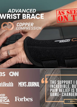 Copper Compression Advanced Wrist Brace - Copper Infused Adjustable Orthopedic Support Splint for Pain, Carpal Tunnel, Arthritis, Tennis Elbow, Tendinitis, RSI, Ganglion Cyst for Men Women Right S/M