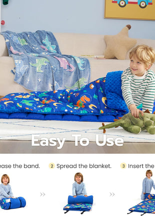 JOIEDOMI Toddler Nap Mat with Removable Pillow and Minky Blanket 55''x30'' Kids Sleeping Bag for Boys and Girls Ages 3-6 Roll Up Soft Nap Mats for Preschool Kindergarten Daycare Sleepover