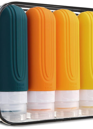 Mrsdry Travel Bottles for Toiletries, Tsa Approved 3oz Travel Size Containers BPA Free Leak Proof Refillable Liquid Silicone Squeezable Travel Accessories for Shampoo Conditioner Lotion (4 Pack)