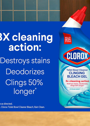 CLOROx Toilet Bowl Cleaner Clinging Bleach Gel, Ocean Mist, 24 Fl Oz, Pack of 2 (Package May Vary)