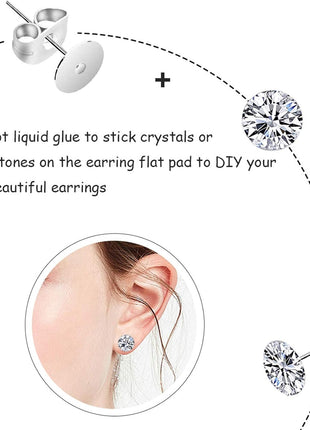 450PCS Earring Posts Stainless Steel Flat Pad,Hypoallergenic Stud Earrings with Butterfly and Rubber Bullet Earring Backs for Jewelry DIY Making Findings (Silver) (Silver)