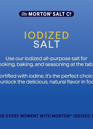 Morton Salt Iodized, All-Purpose Iodized Salt, 26 oz, 2-Pack | Table salt, a seasoning ingredient with no clumps and an easy-pour spout, a salt with iodine, perfect for cooking & table use