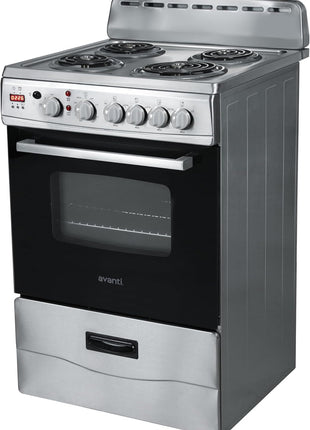 Avanti Compact Series Electric Range Oven with Framed Glass Door, 4 Coil Burners for Flexible Cooking, Pull-Out Storage Drawer, 2.6 Cu.Ft., in Stainless Steel