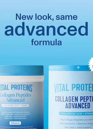 Vital Proteins Collagen Peptides Powder Advanced, Unflavored, 20oz | Hyaluronic Acid & Vitamin C, Supports Hair Skin & Nails, Collagen Peptides, 27 Servings