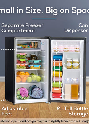 Igloo 3.2 Cu.Ft. Mini Fridge with Freezer - Single Door Compact Refrigerator with Glass Shelves for Homes, Dorms & Offices- Keep Snacks, Drinks & Frozen Foods Cool with Temperature Control Mini Fridge