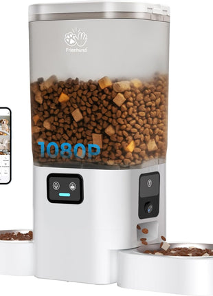 Frienhund Dual Automatic Cat Feeder with Camera for 2 Cats: 5G WiFi Automatic Dog Feeder with Night Vision, 7L Auto Cat Food Dispenser with Two Camera for Multiple Pet, Easy to Clean-29 Cup(ACF180W-A)