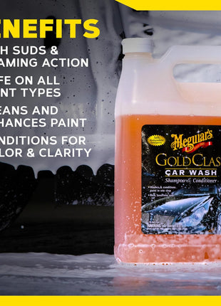 Meguiar's Gold Class Car Wash, Ultra-Rich Foam Car Wash Soap and Conditioner for Vehicle Cleaning, Paint Cleaner to Clean and Condition in One Easy Step, 1 Gallon