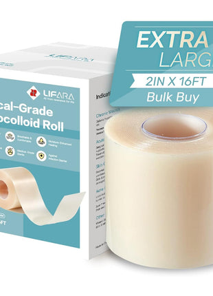 LIFARA Hydrocolloid Roll for Wound Care - Cut-to-Size, Extra Large Hydrocolloid Patch Bandages with Self-Adhesive, Ultra Absorbent, Flexible & Waterproof, First Aid Kit Essential (2in*16ft)
