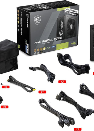 MSI MAG A850GL PCIE5, Fully Modular Compact Gaming 850W Power Supply, 80+ Gold, ATX 3.1 & PCIe 5.1 Ready, Native Dual-Color 12V-2x6 Cable, 10 Year Warranty