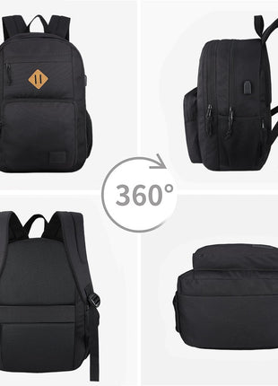 KEOFID Travel backpack for Men and Women, Anti Theft Laptop Backpack with USB Charging Port for Work, Large Bag for College, Carry-on Backpack with Luggage Strap, Water Resistent(Black)