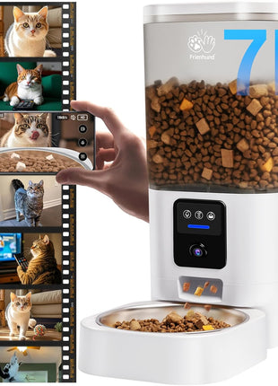 Frienhund Automatic Cat Feeder with 2K Camera: 5G WiFi Automatic Dog Feeder with Night Vision,Cat Food Dispenser with 7L Large Food Storage Container for Multiple Pet,Detachable for Easy Clean -29 Cup