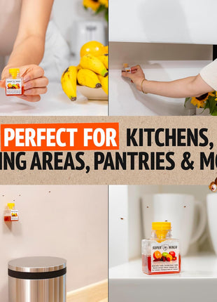 Super Ninja Fruit Fly Traps for Indoors - 4 Pack, Highly Effective Fruit Fly Catcher for Indoor Use for Home & Kitchen, Up to 3 Weeks of Performance per Bottle, Kid & Pet Friendly