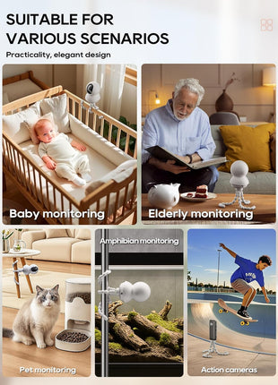 Baby Monitor Mount - Universal Adjustable Baby Camera Mount for Nanit Pro, Hello Baby, Kasa & Most Baby Monitors, Attaches to Crib Cot Shelves or Furniture (White)