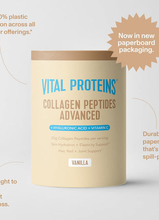 Vital Proteins Collagen Peptides Advanced, Vanilla, 21oz | Hyaluronic Acid & Vitamin C, Supports Hair Skin & Nails, Collagen Peptides, Vanilla Flavor, 26 Servings