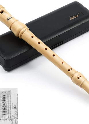 Eastar Soprano Beginners Recorder Baroque fingering C Key Maple Descant Recorder Instrument for Kids Adults, 3 Piece Recorder With Hard Case, Fingering Chart, Cleaning Kit, ERS-31BM