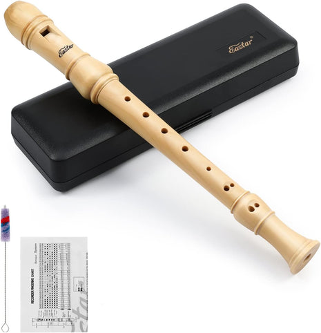 Eastar Soprano Beginners Recorder Baroque fingering C Key Maple Descant Recorder Instrument for Kids Adults, 3 Piece Recorder With Hard Case, Fingering Chart, Cleaning Kit, ERS-31BM