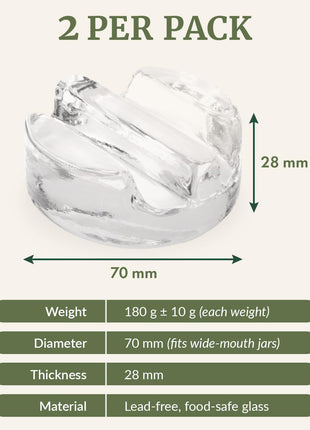 Elementi Fermentation Weight Set of 2 - Easy to Use Glass Fermenting Weights, Perfect Fit for Wide Mouth Mason Jars, Highly Durable Soda-Lime Glass Fermentation Kit for Sauerkraut, Kimchi & More