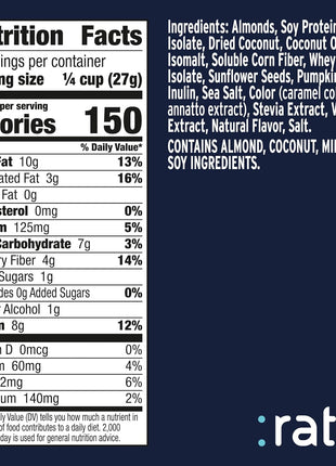 Ratio Trio Coconut Almond Granola Cereal, 1g Sugar, Keto Friendly, 8 oz Resealable Bag
