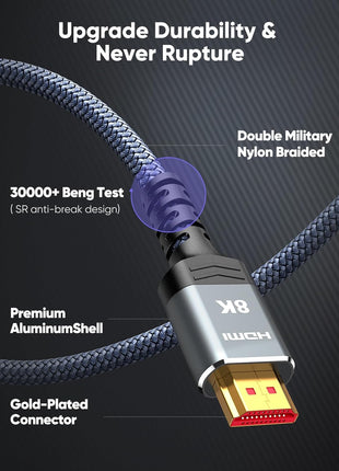 10K 8K HDMI 2.1 Cable 2-Pack 6.6FT, Highwings Certified 48Gbps Ultra High Speed Slim HDMI Cord,Support 4K@120Hz 8K@60Hz, HDCP 2.2&2.3, Dynamic HDR,eARC,DTS:X, Compatible with Roku TV/HDTV/PS5/Blu-ray