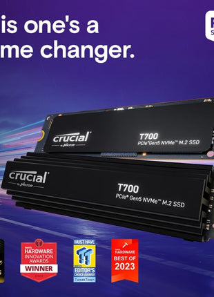Crucial T700 PCIe Gen5 NVMe 2TB SSD with Heatsink, Up to 12,400MB/s, TLC NAND, Intel & Ryzen Compatible, for Hardcore Gaming & High-Speed Storage, Solid State Drive - CT2000T700SSD5