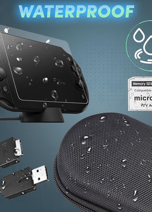 Skywin 4-in-1 Kit for PS Vita 2000 Slim - Black Case with Front & Back Protector, Adapter Charger Cable, Micro SD Card