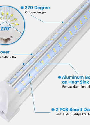 Led Shop Lights,Led Shop Lights 4FT 50W 6500K 7000LM Clear White,Shop Light 4FT 110V Linkable Integrated V-Shape for Shop Garage,Warehouse,Workbench and Workshop Commercial Bay Lighting(4-Pack)